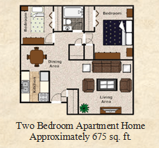 Floor plan for 2 beds, 1 bath